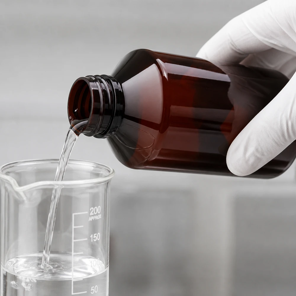 PET fles 750ml met blauwe verzegelstop Lichtbestendige fles van 750 ml, bruin PET met blauwe OV-sluiting, voor laboratoriumchemicaliën