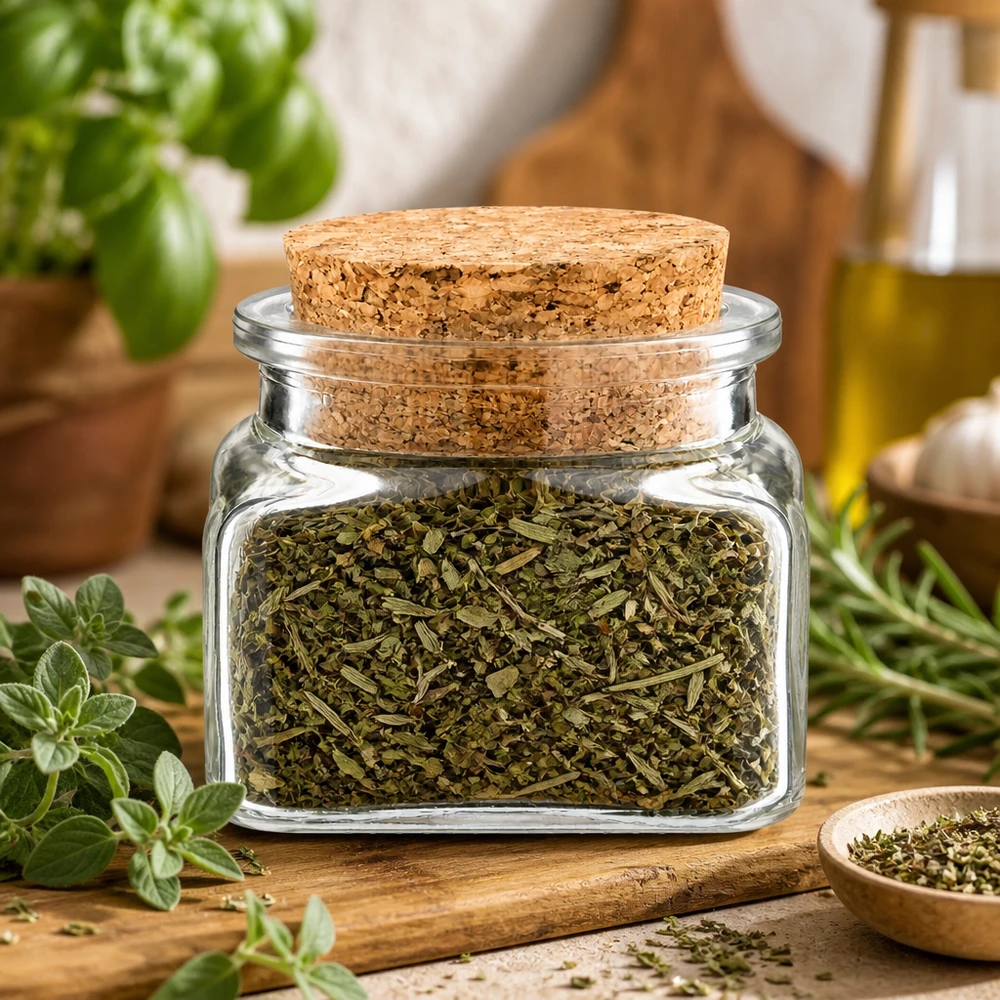Idee voor een glazen kruidenpotje: Vierkant 120 ml helder inclusief kurk Luchtdichte kruidenpot van 120 ml, transparant, met brede kurk, voor het bewaren van kruidenmengsels