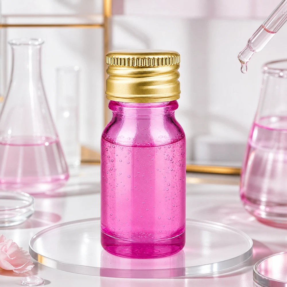 Elegant 10ml flesje in paars met gouden dop, perfect voor hoogwaardige cosmetische producten