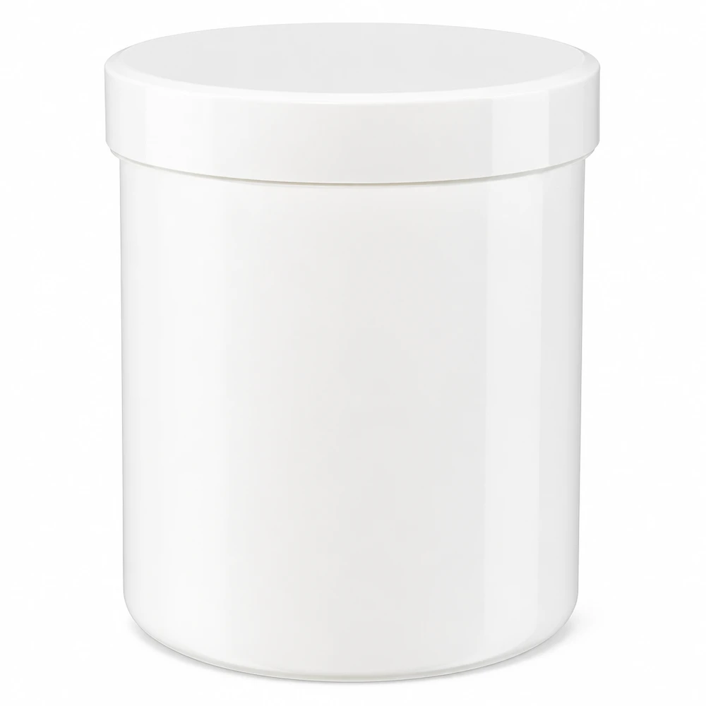Zalfpot 250 g wit met schroefdeksel wit (PP) Witte PP-zalfpot van 250 ml met schroefdeksel, ideaal voor apotheken en cosmetica