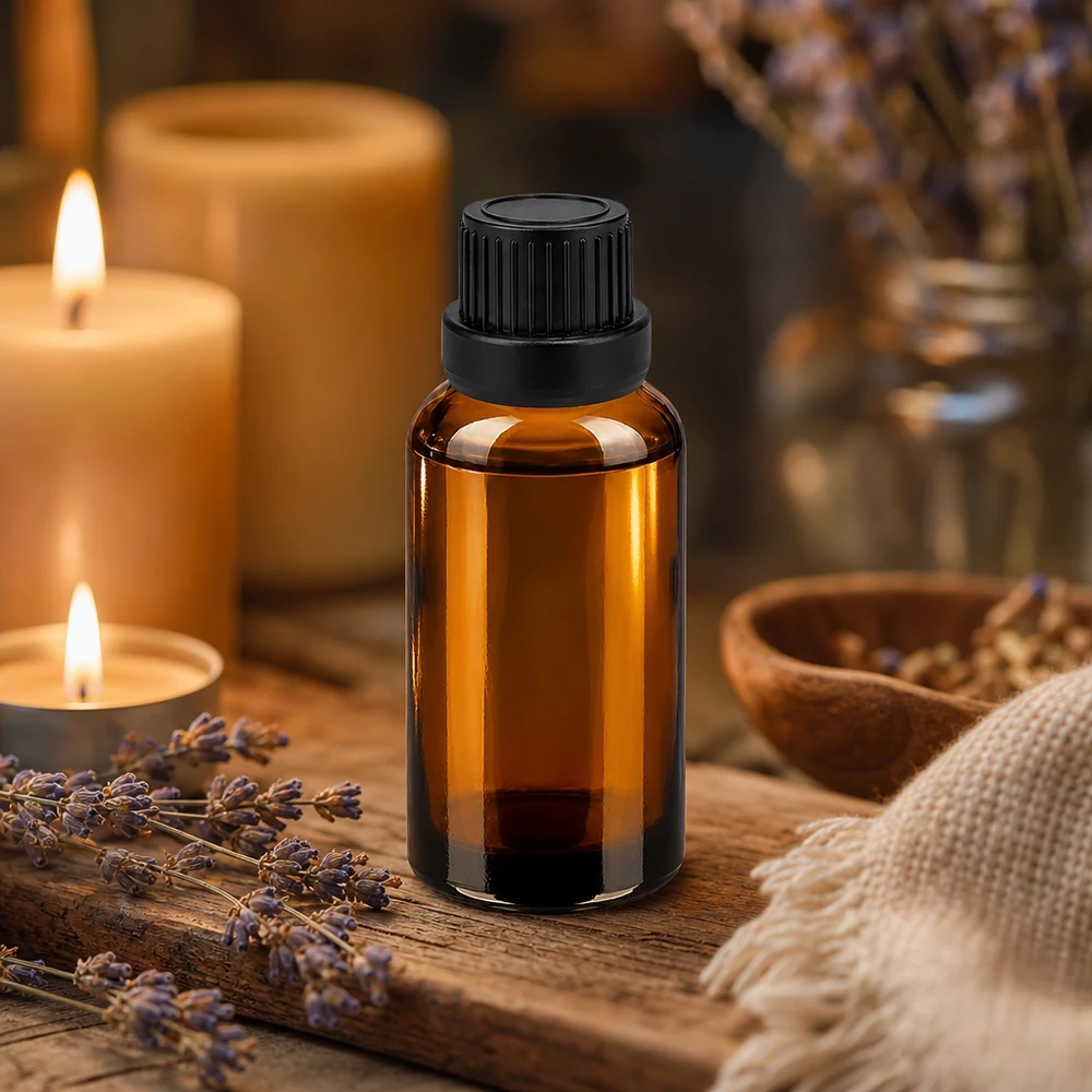 30ml druppelfles 2mm zwart OV BrownLine UT18/30 Hoogwaardige amberkleurige glazen fles van 30 ml met zwart druppelsysteem voor het nauwkeurig portioneren van essences