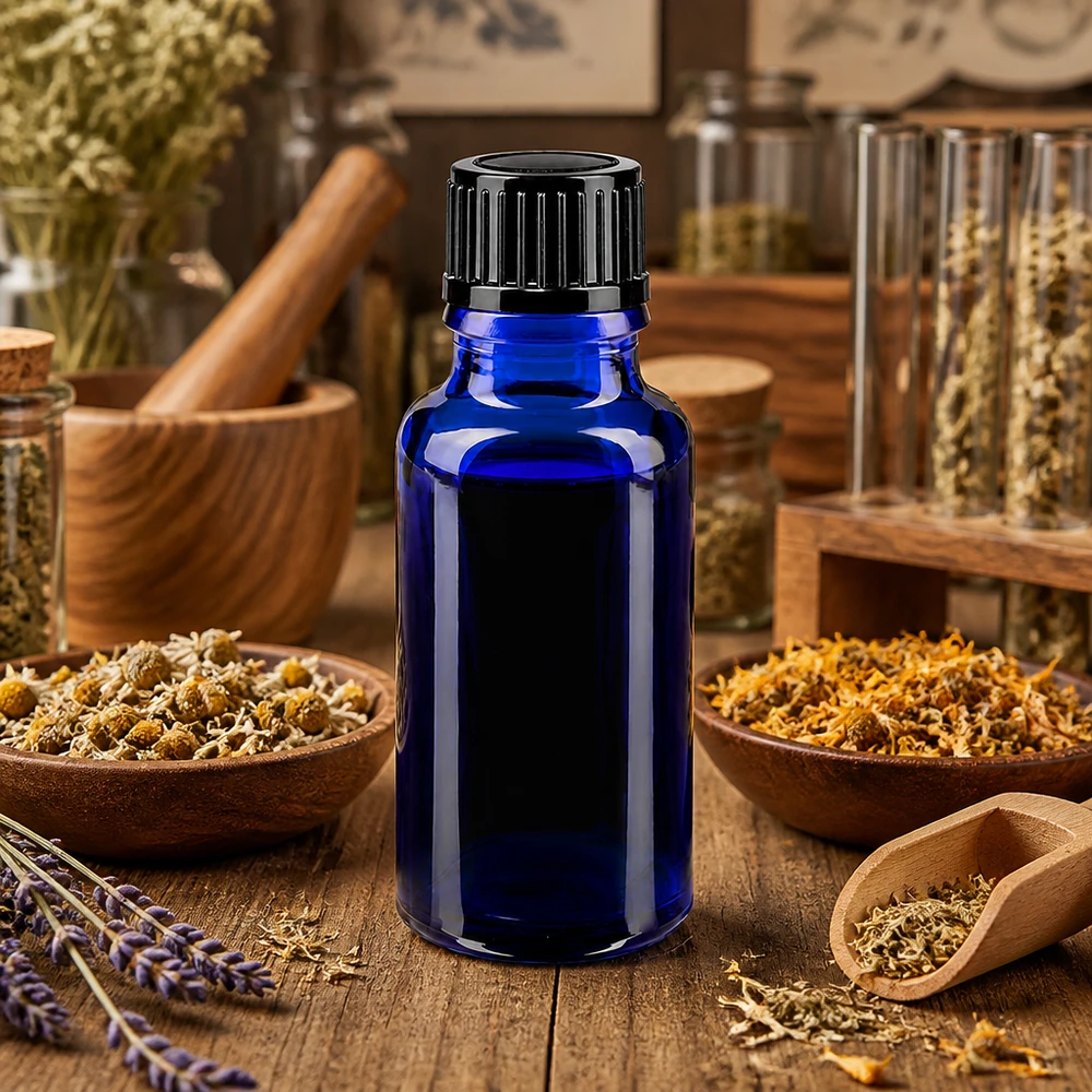 Blauwe glazen flessen 20ml met zwart druppelsluiting 1mm St Kobaltblauwe apothekersfles van 20 ml, STD, lichtbestendig, ideaal voor kruidenextracten en oliën