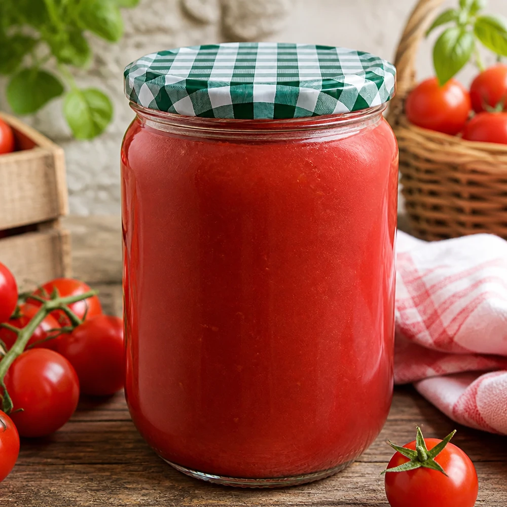 555 ml rond glas + BasicSeal-deksel groen/wit UNiTWIST 555 ml inmaakpot van UNiTWIST met BasicSeal-deksel in groen-wit geruite uitvoering voor tomaten en sauzen
