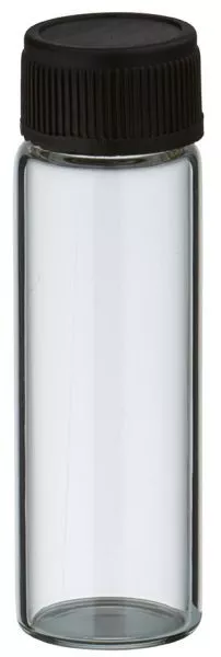 Minifles 5 ml helder met zwarte schroefsluiting incl. afdichting