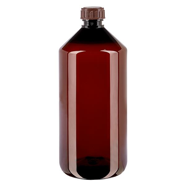 PET fles 1000ml met bruine dop Standaard PET fles 1000ml met bruine dop Standaard
