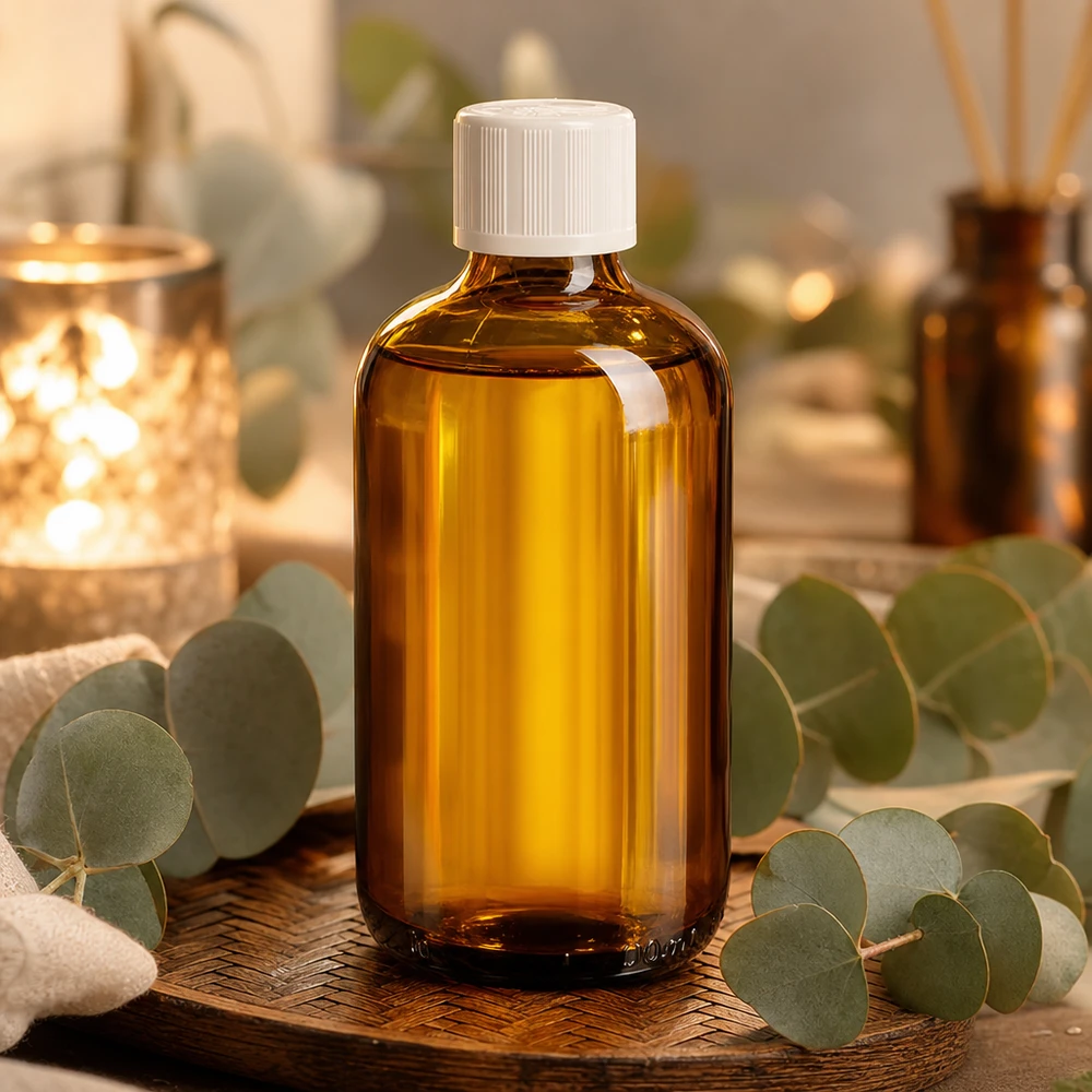 Medicijnflesje van 100 ml van bruin glas met witte veiligheidsdop voor etherische oliën