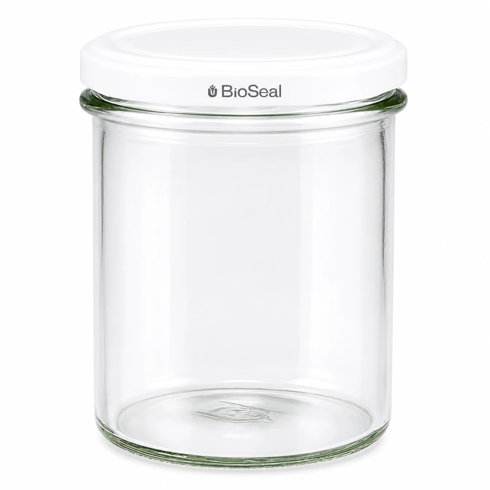 350ml bekers met BioSeal deksel wit UNiTWIST UNiTWIST Sturz350 inmaakpot met wit TO82 BioSeal deksel transparante glazen voorraadpot