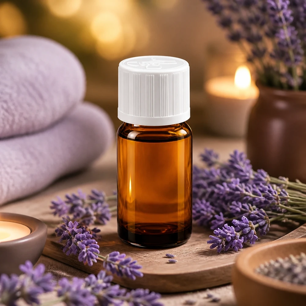5ml aromatherapie flesje van bruin glas met witte dop ideaal voor lavendelolie en wellness