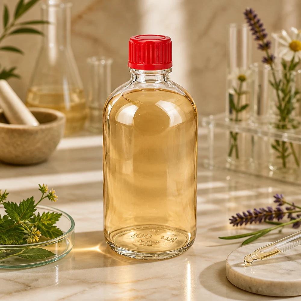 ClearLine UT18/100 glazen flesje 100 ml met rode dop 11 mm, voor zowel geneeskrachtige kruiden als laboratoriumbenodigdheden
