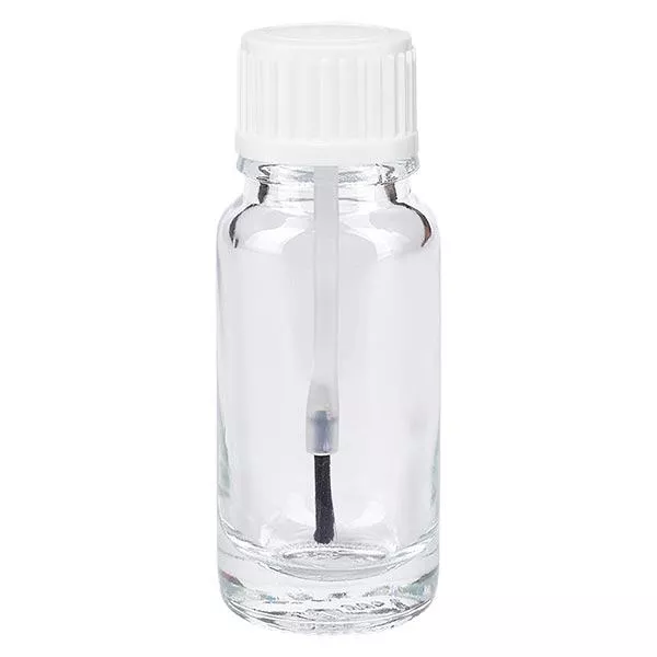 Apothekersflesje helder 10ml schroefdop wit kwastje Apothekersflesje helder 10ml schroefdop wit kwastje
