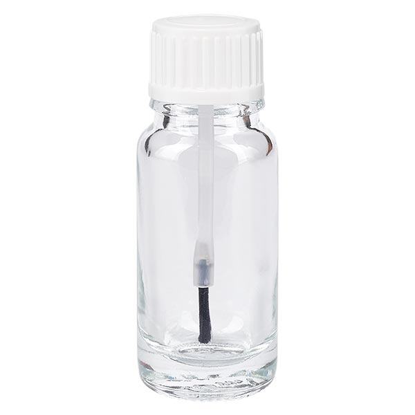 Apothekersflesje helder 10ml schroefdop wit kwastje Apothekersflesje helder 10ml schroefdop wit kwastje