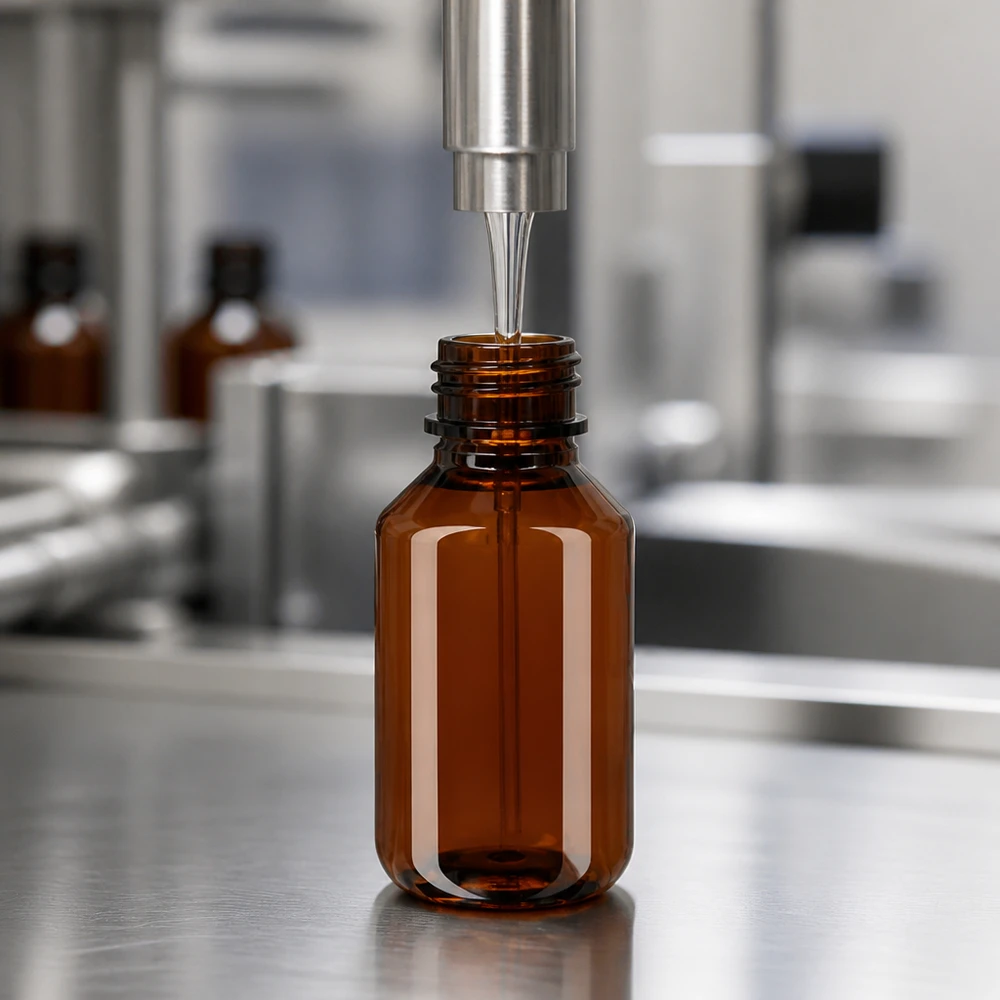 100 ml PET medicijnfles met verstuiver zwart GCMI 28/410 incl. dop transparant, standaard Pharmazeutische Abfüllung bernsteinfarbener 100ml Kunststoffflaschen mit schwarzem Zerstäuber