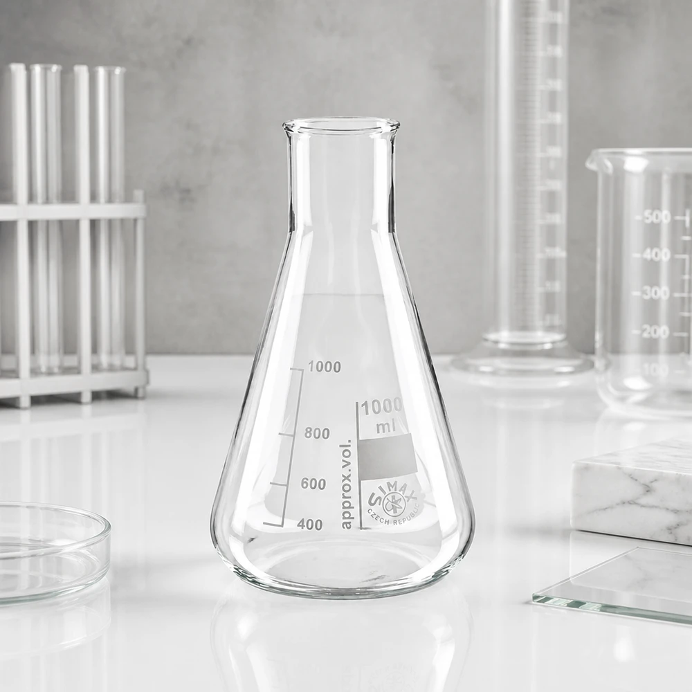 Erlenmeyer 300ml wijde hals borosilicaat met afgeronde rand