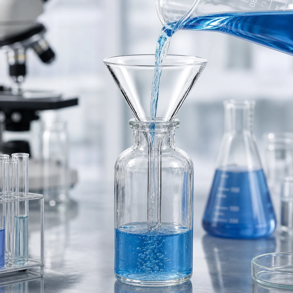 Laboratorium trechter gemaakt van borosilicaat met een hoek van 60 graden en een opening van 45 mm voor nauwkeurig decanteren