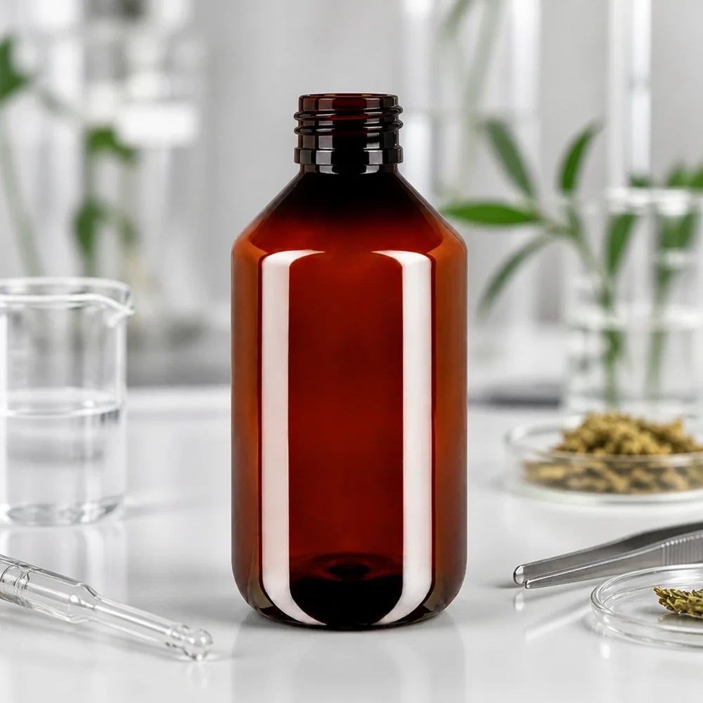 50 ml PET medicijnfles met verstuiver zwart GCMI 28/410 incl. dop transparant, standaard Lichtbestendige PET-fles van 500 ml, bruin met groene dop, voor vloeibare natuurproducten