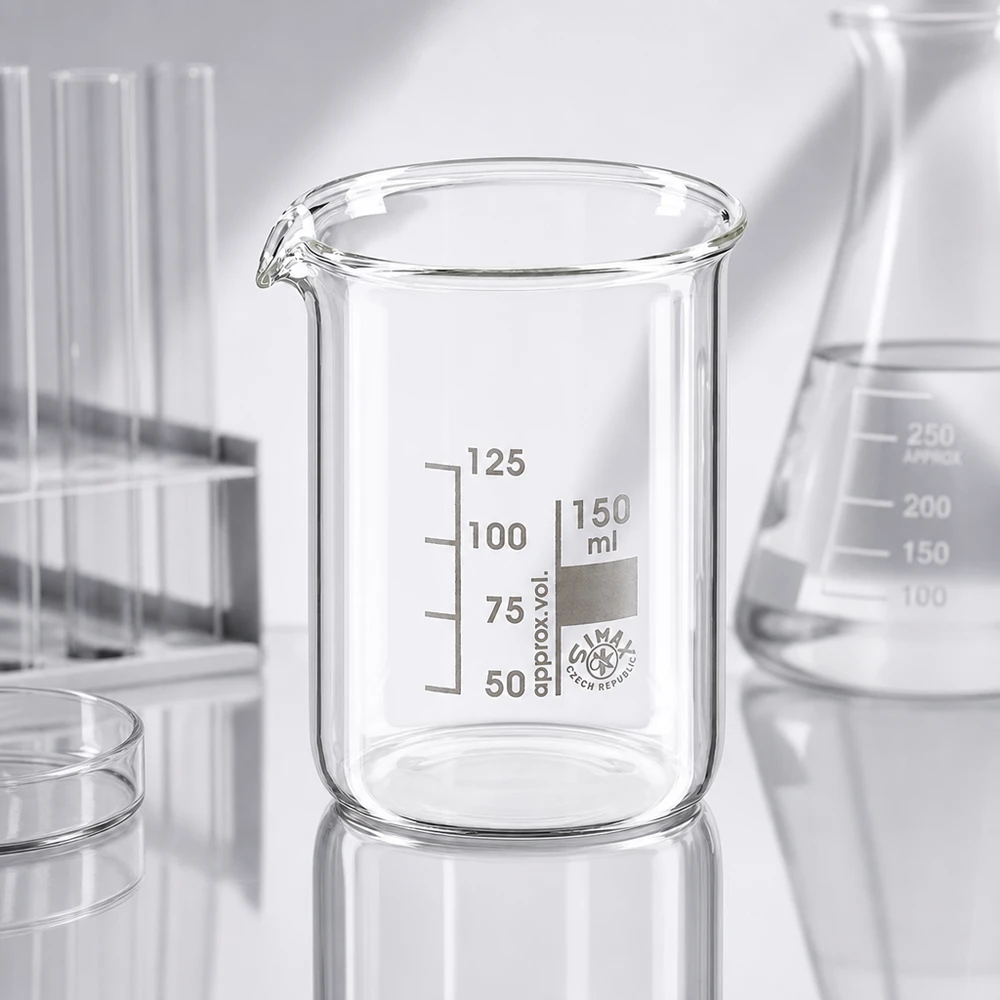 Transparante beker van borosilicaatglas 150 ml met praktische schenktuit voor eenvoudig decanteren
