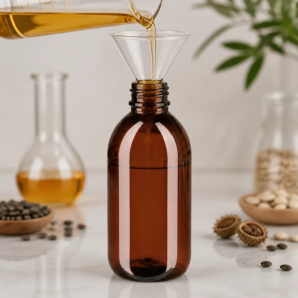 250 ml PET medicijnfles met verstuiver zwart GCMI 28/410 incl. dop transparant, standaard Kompakte 250ml Braun PET Flasche mit schmalem Flaschenhals für präzises Befüllen