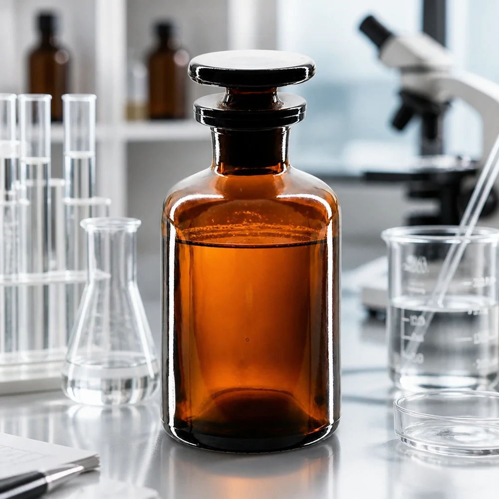 Laboratoriumfles met smalle hals, 50 ml, bruin glas, UV-bescherming, glazen stop, voor tincturen en extracten