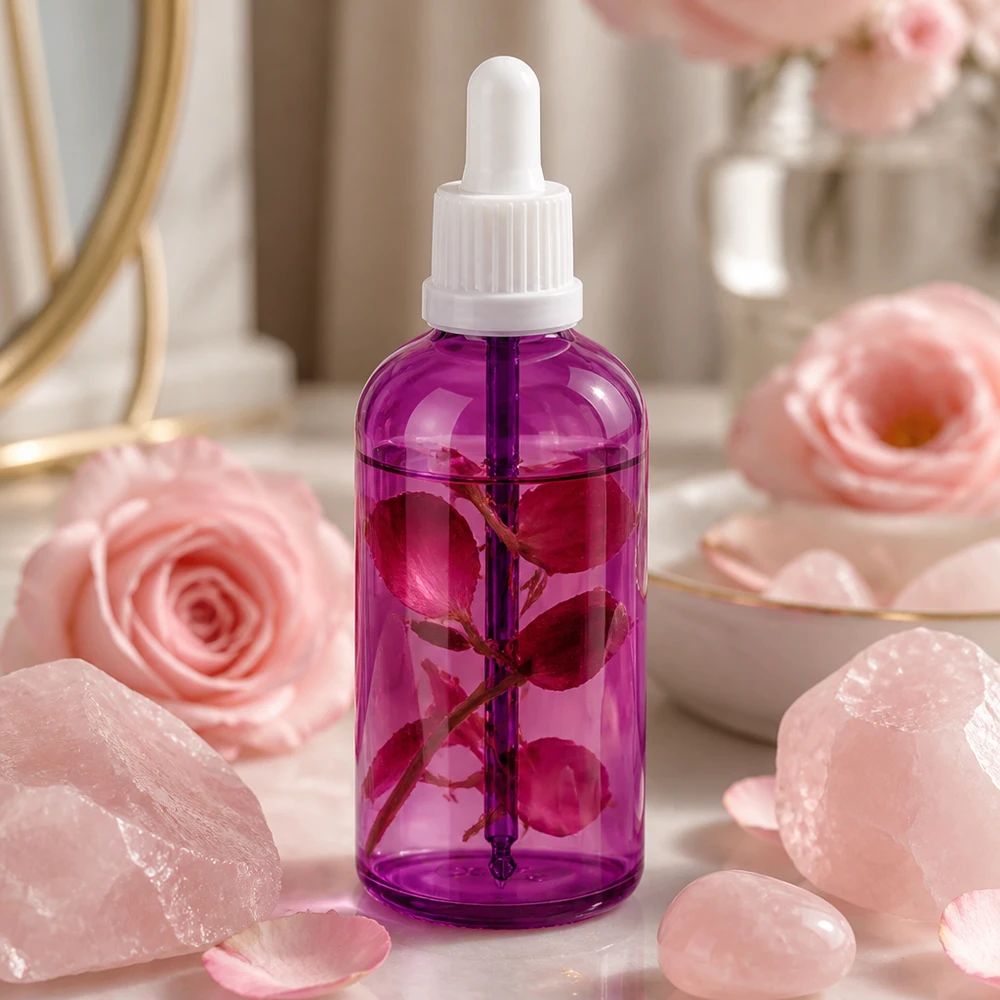 100ml pipetfles wit Originality schroefdop PurpleLine UT18/100 100 ml glazen fles met pipet in trendy paarse kleur voor wellnessproducten