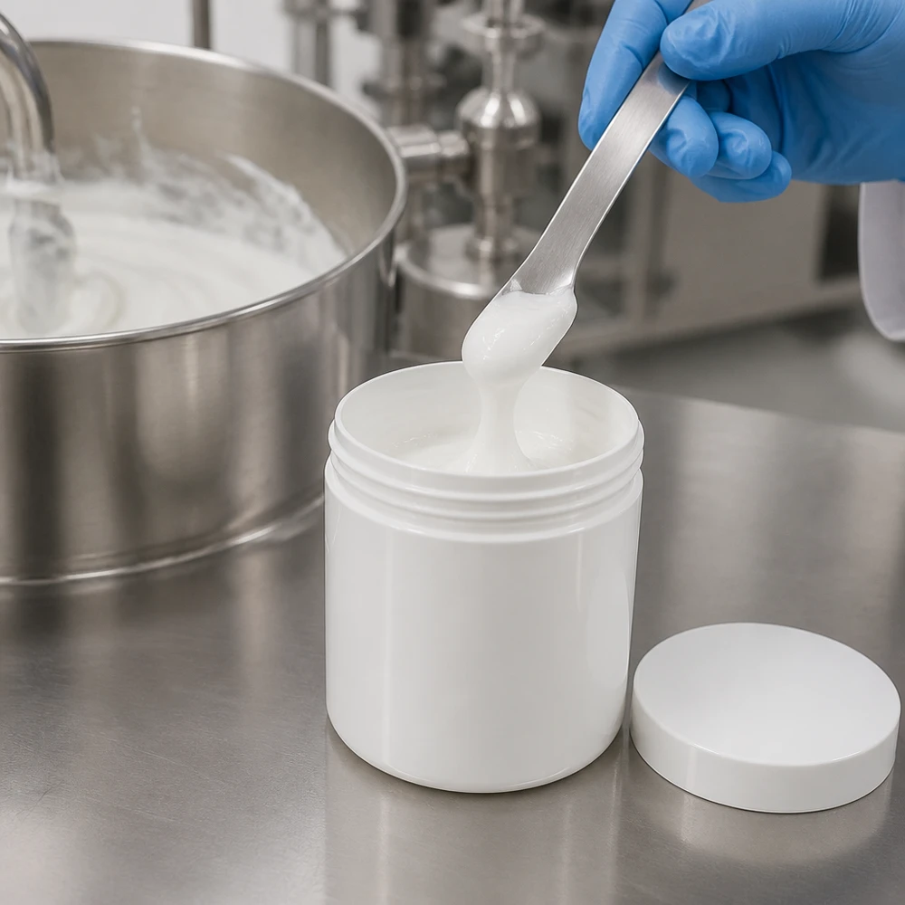 Zalfpot 20 g wit met schroefdeksel wit (PP) Cilindrische zalfpot van 20 ml, wit PP, met platte schroefdop voor apothekersproductie