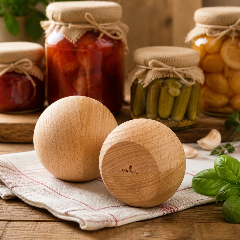 UNiTWIST Houten bal WECK RR80 UNiTWIST Holzkugeln aus Buche im Küchenambiente - stilvolle Alternative zu Deckeln für WECK RR80 Einmachgläser