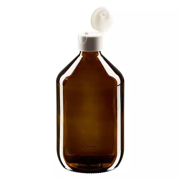 500ml Euro-medicijnfles / siroopfles bruin met witte klapsluiting 500ml Euro-medicijnfles / siroopfles bruin met witte klapsluiting