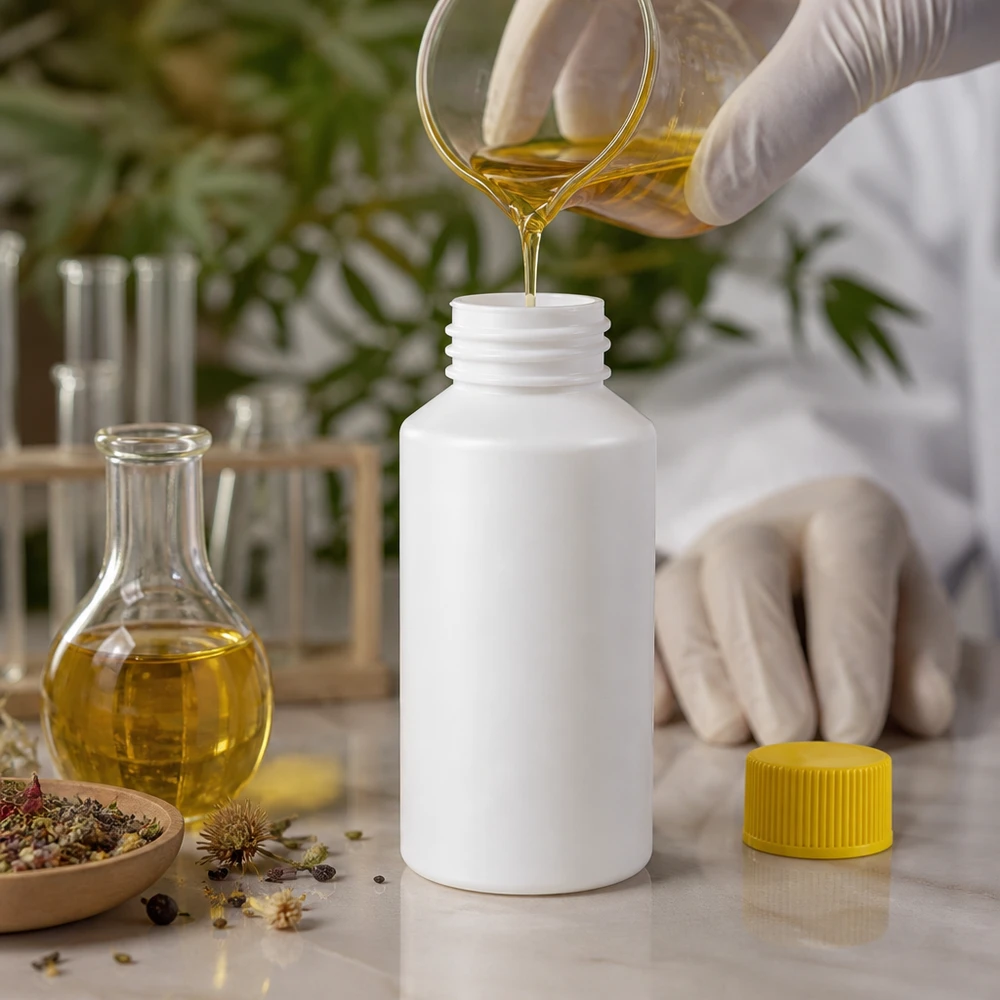 PET cilinderfles 50ml wit met schroefsluiting geel Voedselveilige HDPE-apotheekfles van 50 ml, wit, voor etherische oliën en tincturen