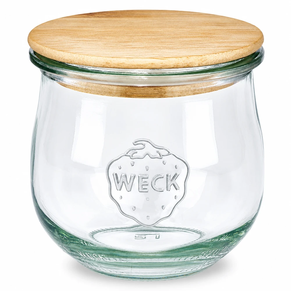 370ml tulpenglas WECK RR80 met hout deksel WECK tulpenpot 370ml RR80 met houten deksel Inmaakpot met glazen deksel van natuurlijk hout