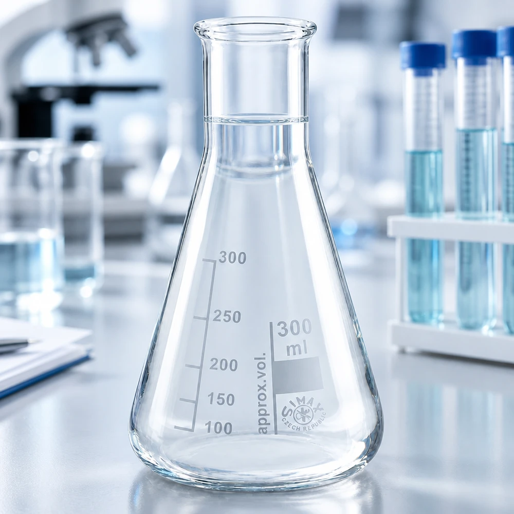 Erlenmeyer 300ml nauwe hals borosilicaat met afgeronde rand