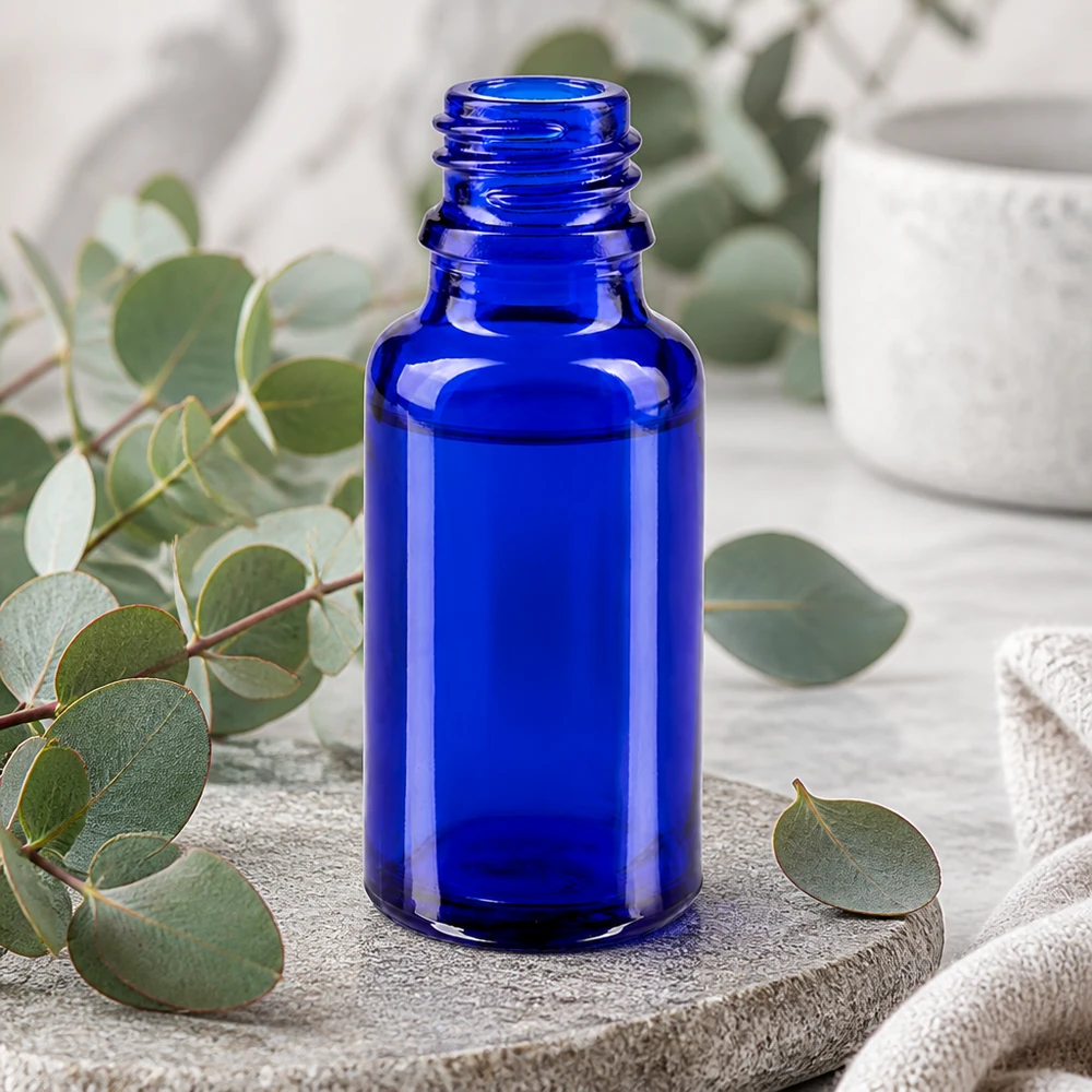 Blauwe glazen fles 20ml 20ml ApoGlas flesje in klassiek apothekersblauw, perfect voor natuurlijke cosmetica en wellness