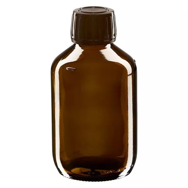 200ml Euro-medicijnfles bruin met blauwe schroefsluiting VR
