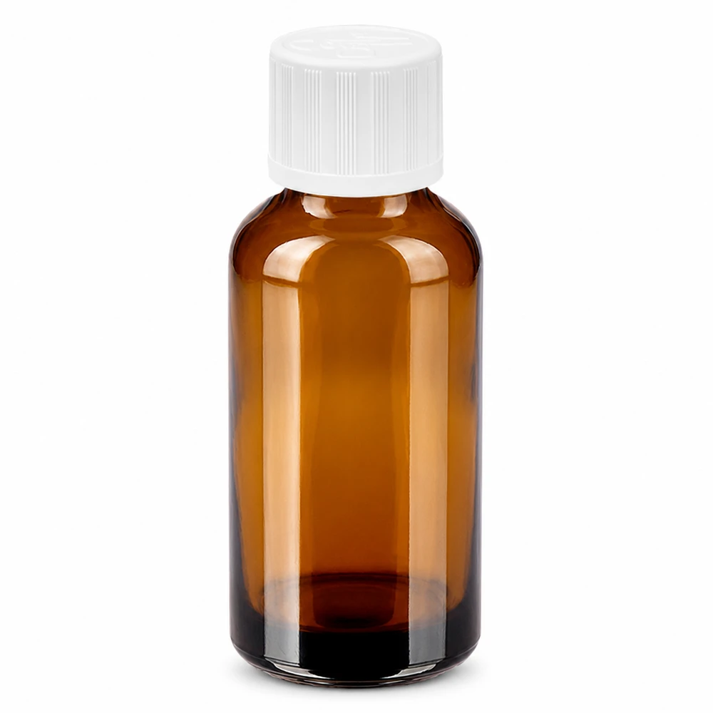 Rond 30ml glazen flesje met standaard dop voor essentiële oliën en tincturen