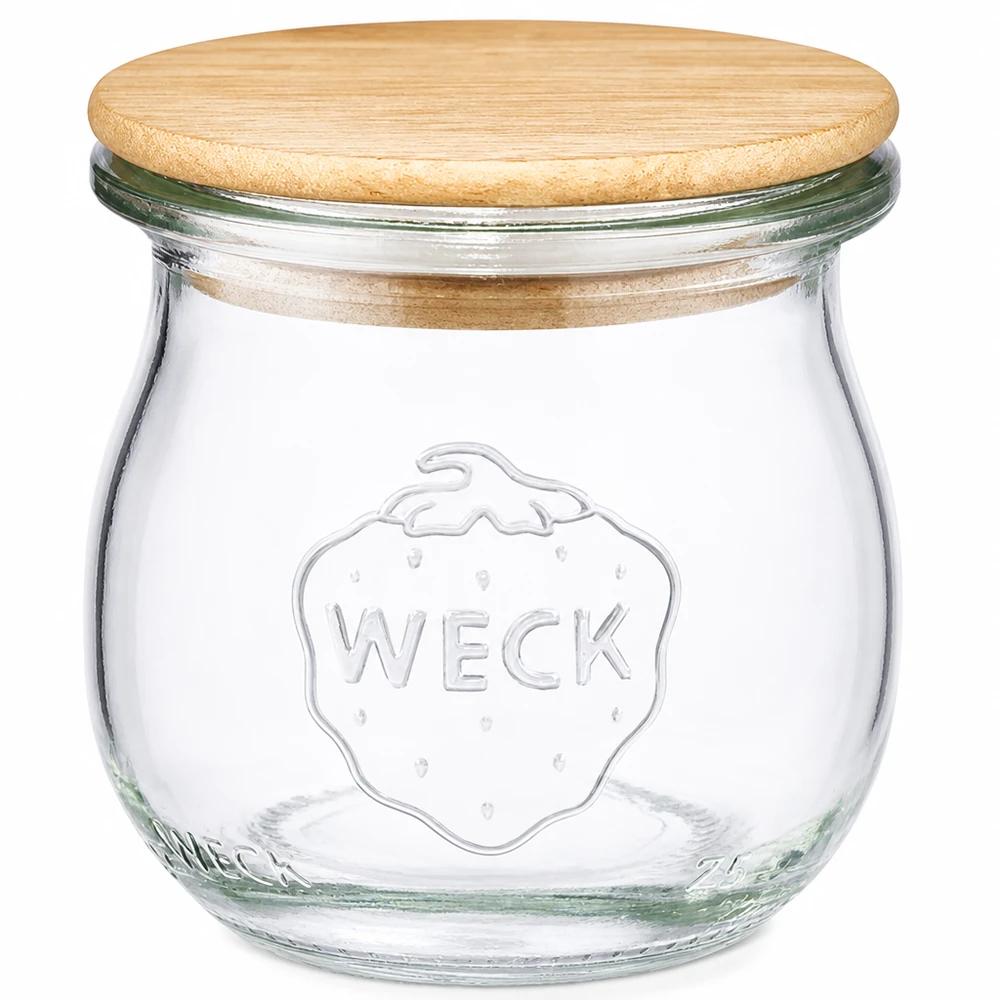 WECK-tulpglas 75ml met deksel WECK tulpenpot 75ml RR40 met houten deksel Inmaakpot van glas met kurken deksel
