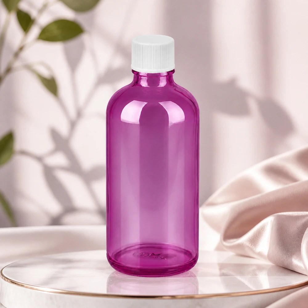 Robuuste paarse fles van 100 ml met veilige schroefdop voor medische vloeistoffen
