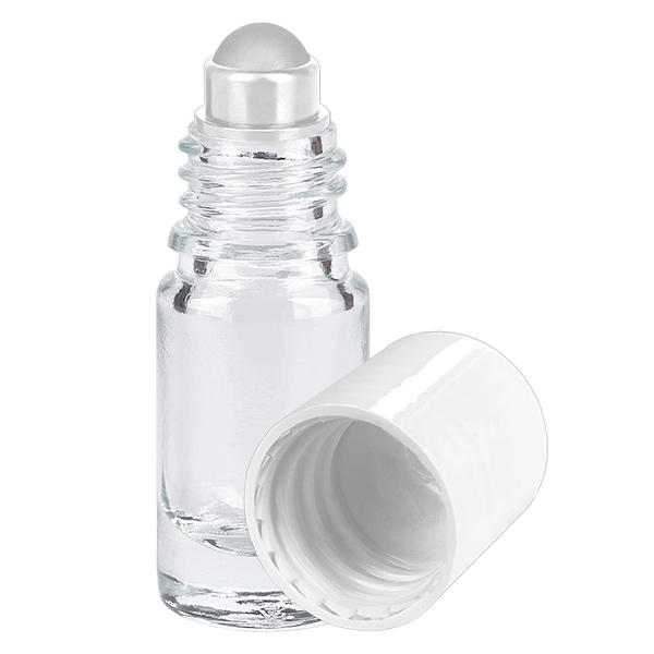 Apothekersflesje helder 5ml roll-on cap wit Apothekersflesje helder 5ml roll-on cap wit