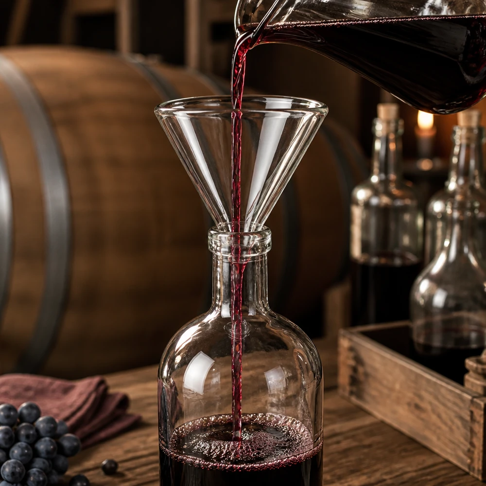 Laboratoriumglas trechter met kort handvat en 30 mm opening van robuust natronkalkglas voor nauwkeurig decanteren