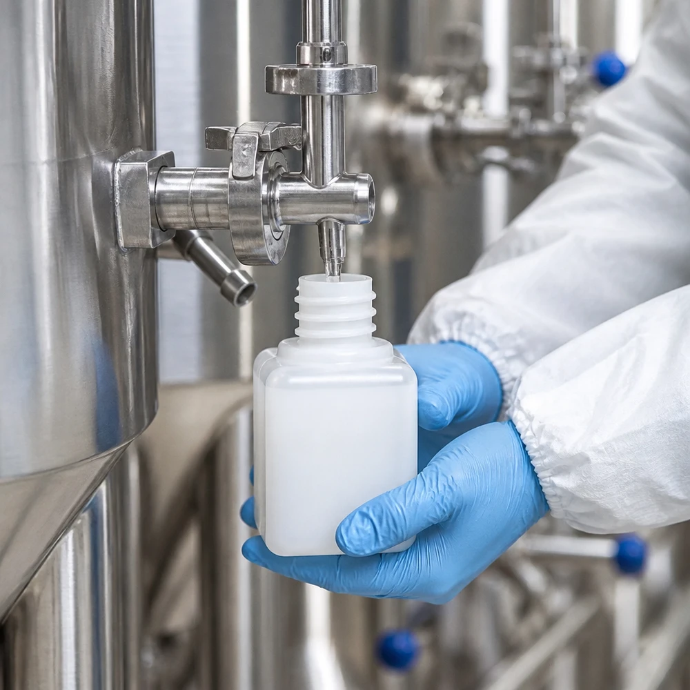 Chemicaliënfles 20 ml, nauwe hals 20 ml PE-HD-fles met smalle hals (GL18) bij het afnemen van vloeistoffen in een cleanroomomgeving