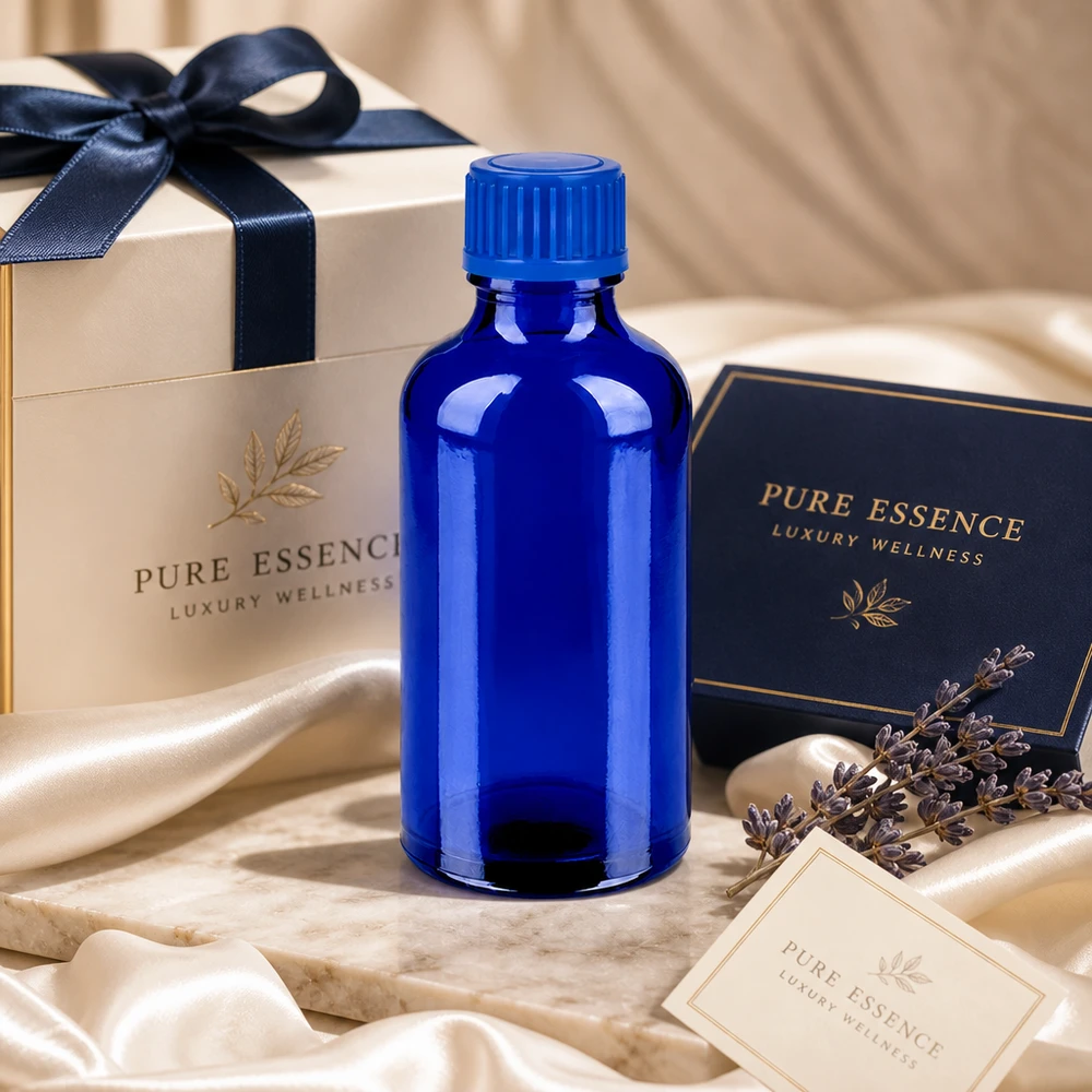 50ml premium blauw glazen flesje met STD-dop voor schoonheids- en wellnessproducten
