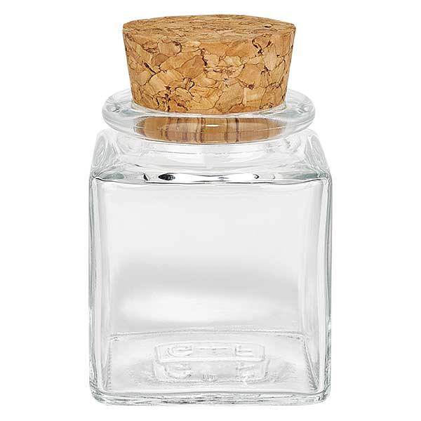 Kurkfles Quadratus 40ml helder, opening 28 mm, met kurk Kurkfles Quadratus 40ml helder, opening 28 mm, met kurk