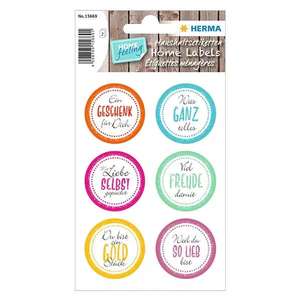 Stickers “Joy” (12 stickers met glitter) ø34mm | 2 vellen = 12 papieren stickers.