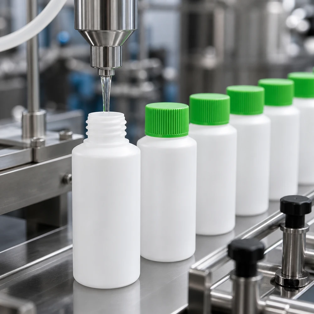 PET cilinderfles 30ml wit met schroefsluiting groen Compacte ronde HDPE-fles van 30 ml, wit met een groene schroefdop, voor vloeibare geneesmiddelen