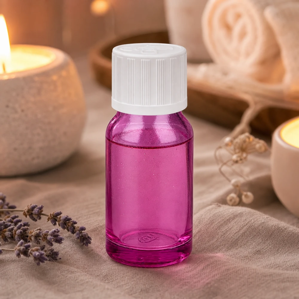 Precisie glazen flesje 10ml met UT18/10 schroefdraad in violet voor veilige schroefverbinding