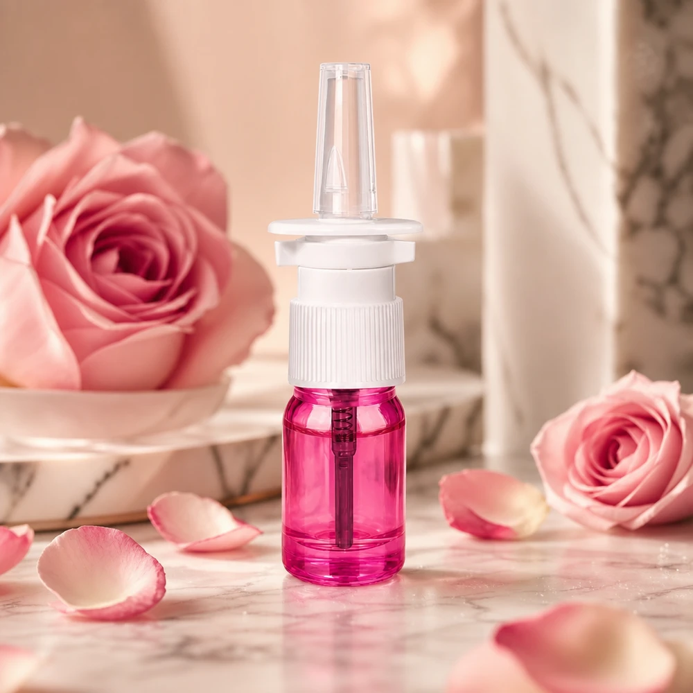 5ml neussprayfles wit/transparant standaard PurpleLine UT18/5 Medische 5ml pompflacon met paars lichaam en ergonomische spraykop voor de neus