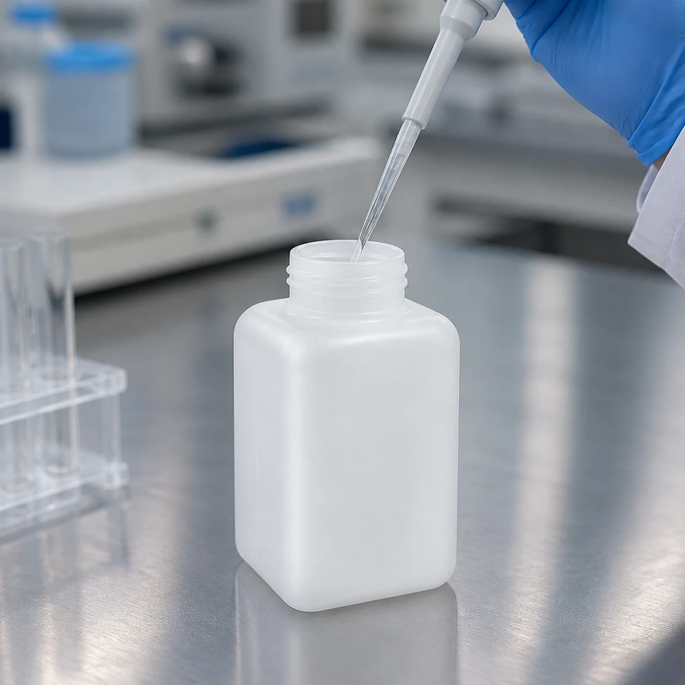 Stevige fles met brede hals, 1000 ml, PE-HD, naturel, voor laboratoriumchemicaliën en reagentia