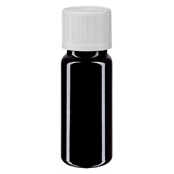 Violetglas fles 10ml DIN 18 met wit druppelsluiting kinderslot St Violetglas fles 10ml DIN 18 met wit druppelsluiting kinderslot St