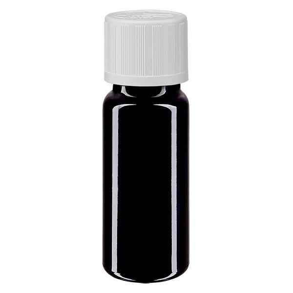 Violetglas fles 10ml DIN 18 met wit druppelsluiting kinderslot St Violetglas fles 10ml DIN 18 met wit druppelsluiting kinderslot St