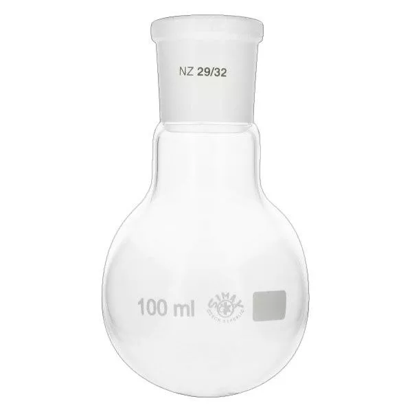 Platbodem kolf 100ml wijde hals borosilicaat met slijpstuk 29/32