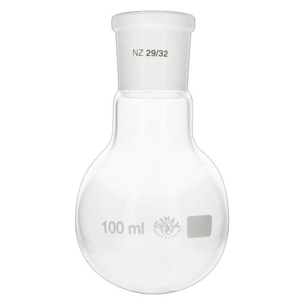 Platbodem kolf 100ml wijde hals borosilicaat met slijpstuk 29/32 Platbodem kolf 100ml wijde hals borosilicaat met slijpstuk 29/32