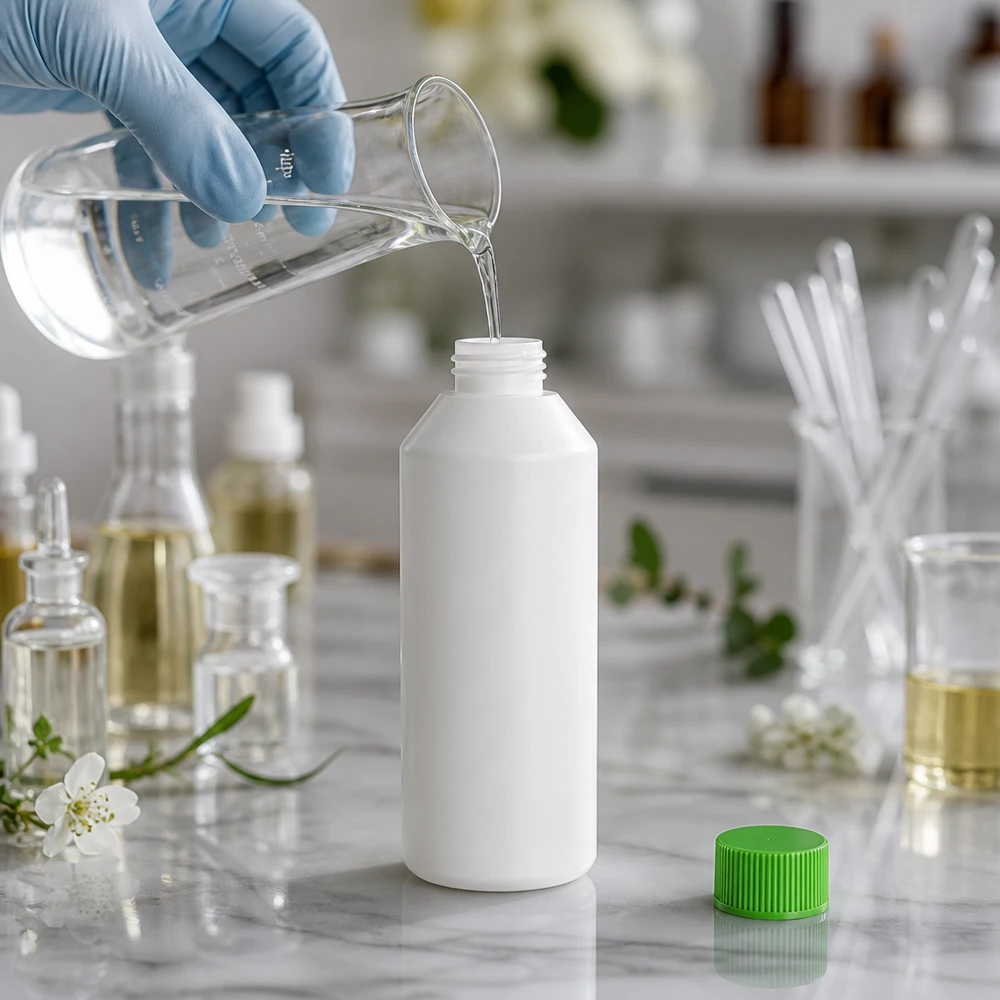 Cilindrische apothekersfles van 250 ml, wit met groene dop, ideaal voor vloeibare natuurproducten