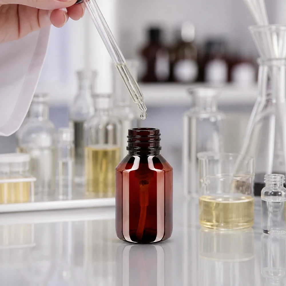 50 ml PET medicijnfles met wit dispenserpomp, standaard Professionelle Dosierung von Wirkstoffen in kompakte 50ml PET Flasche mit Pipette